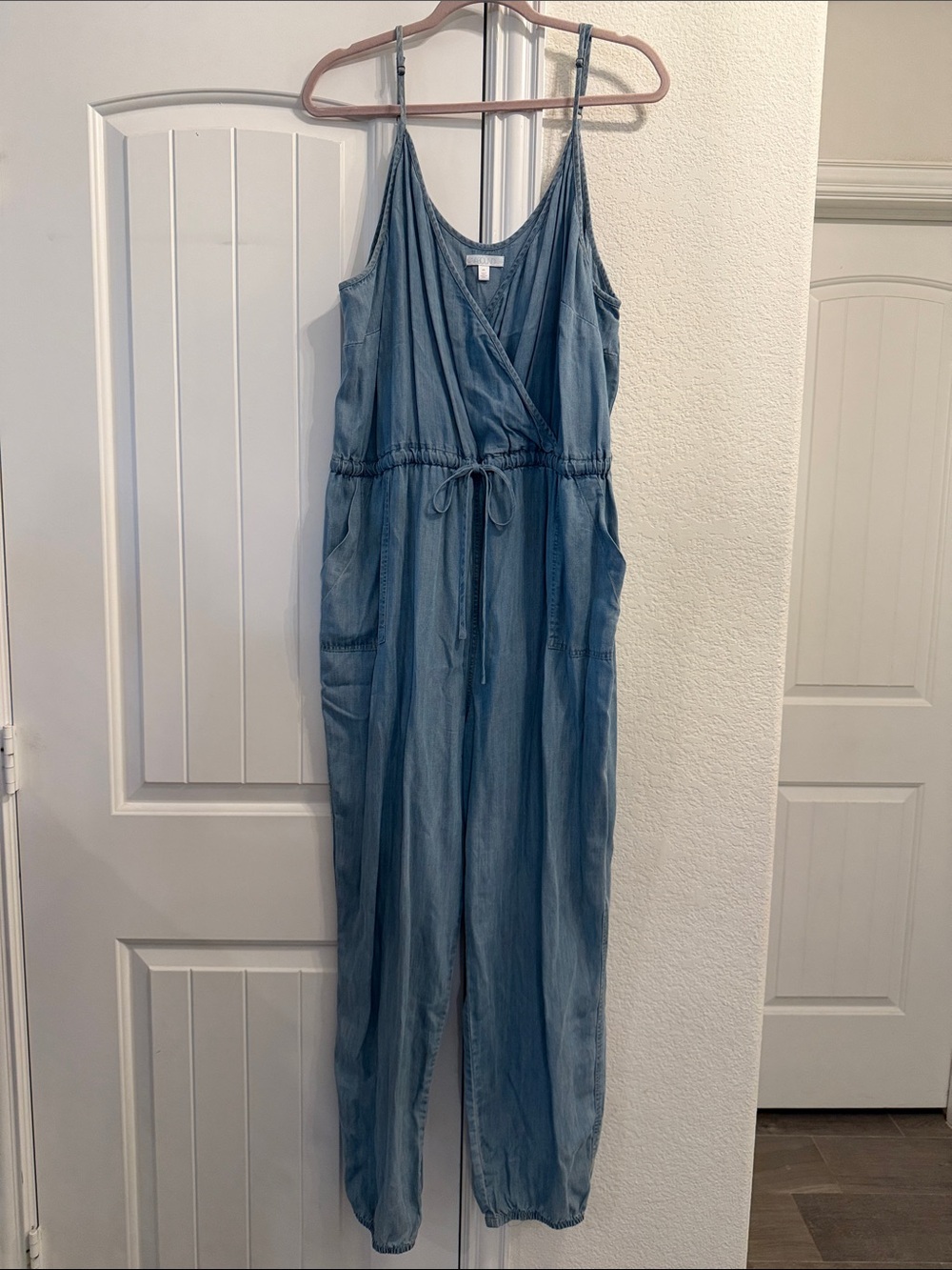 Abound Light Blue Denim Spaghetti Strap Jumpsuit, Sz XXL